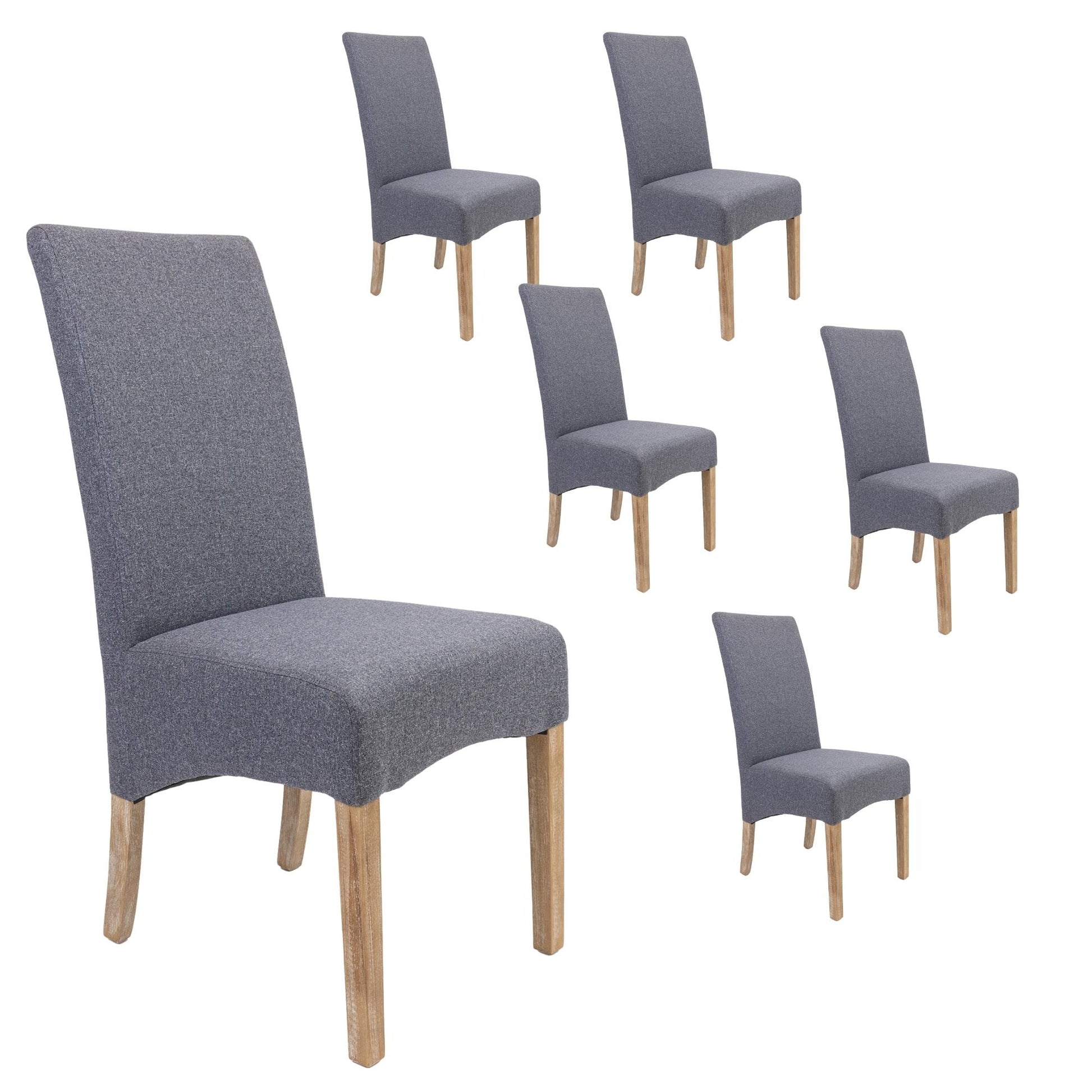 Jackson Dining Chair Set of 6 Fabric Seat Solid Pine Wood Furniture - Grey - Cosy Abode