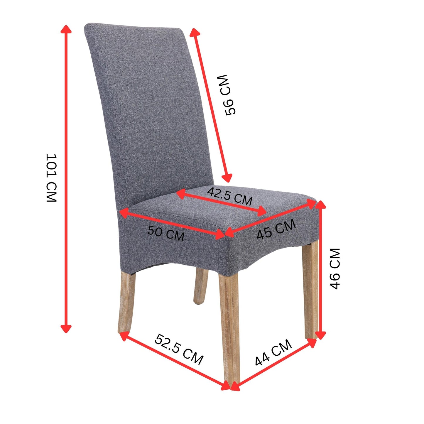 Jackson Dining Chair Set of 8 Fabric Seat Solid Pine Wood Furniture - Grey - Cosy Abode