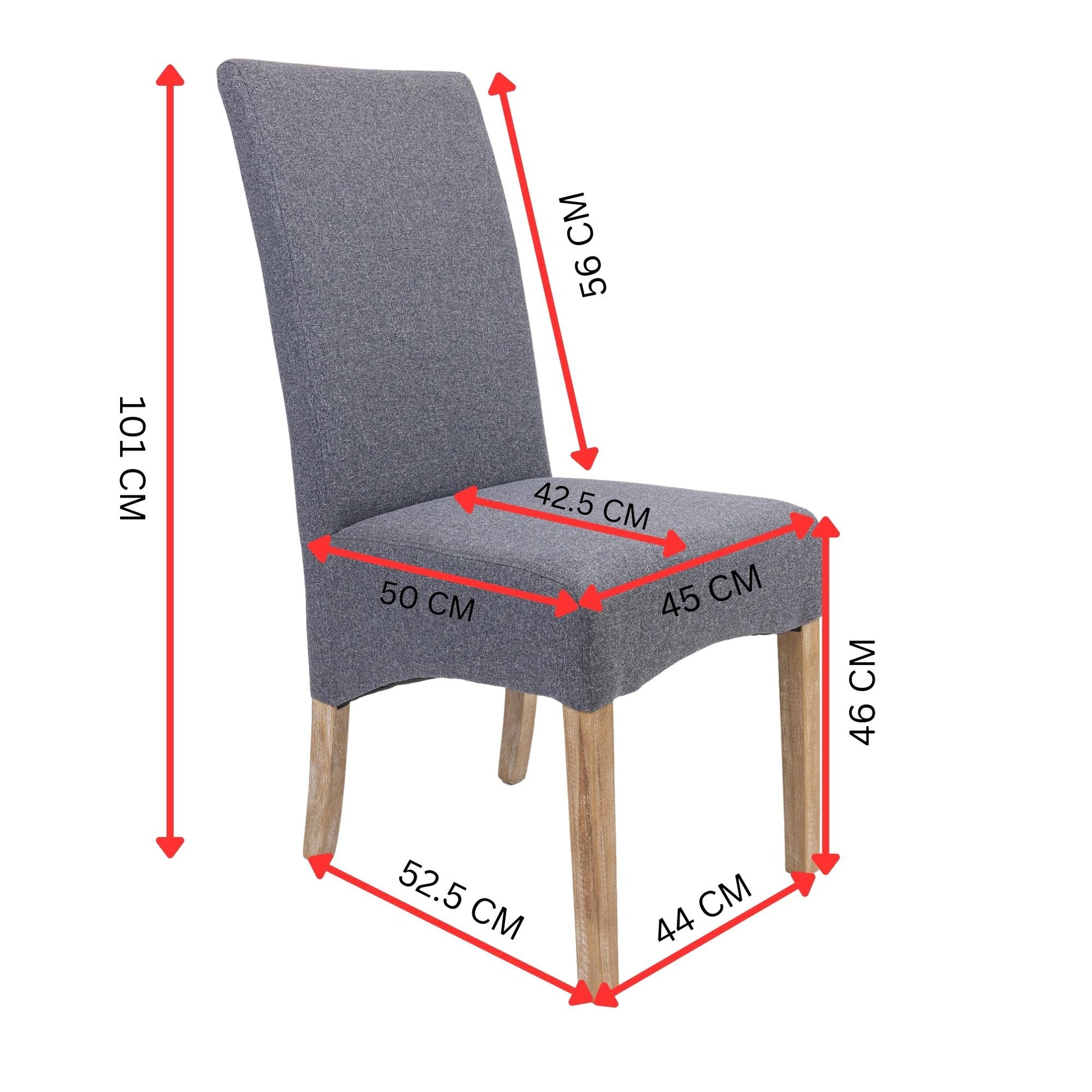 Jackson Dining Chair Set of 8 Fabric Seat Solid Pine Wood Furniture - Grey - Cosy Abode