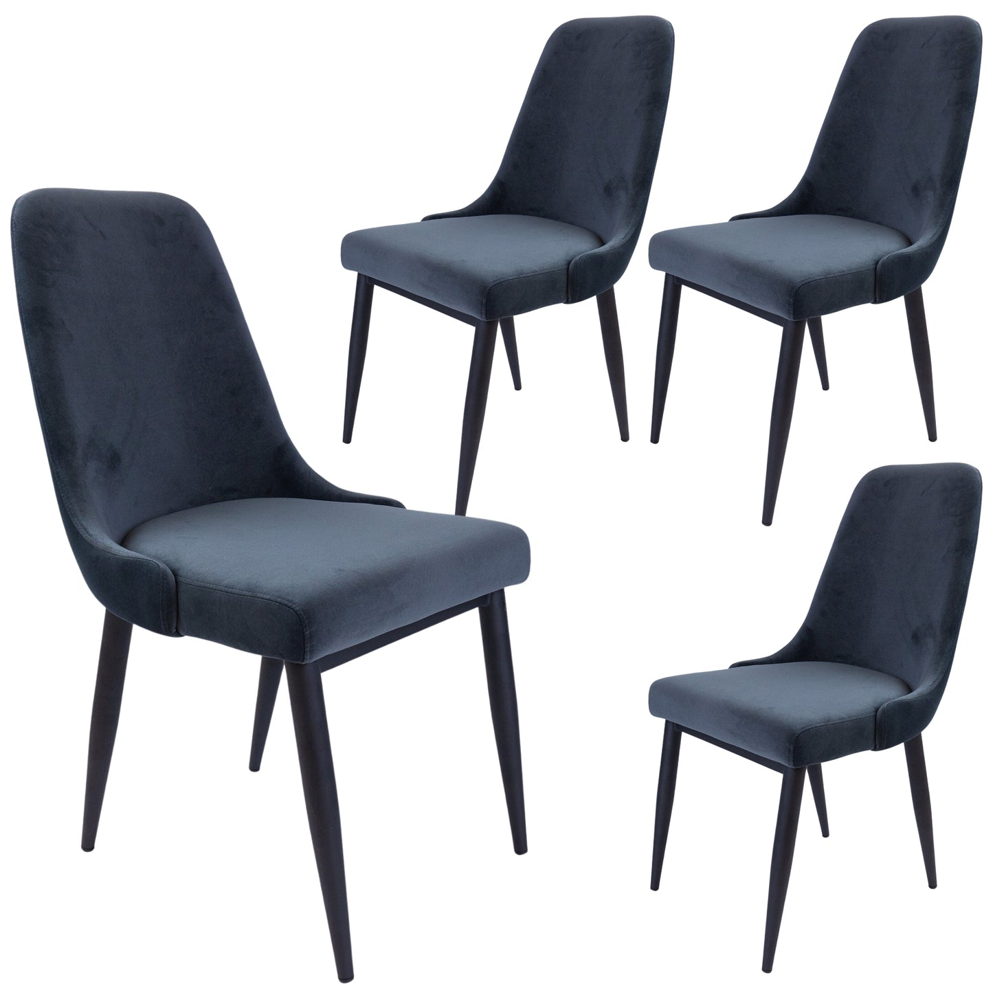 Eva Dining Chair Set of 4 Fabric Seat with Metal Frame - Charcoal - Cosy Abode
