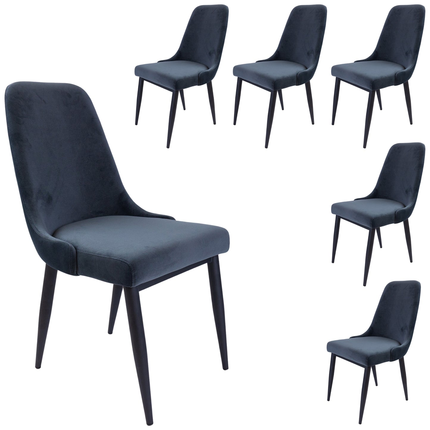 Eva Dining Chair Set of 6 Fabric Seat with Metal Frame - Charcoal - Cosy Abode