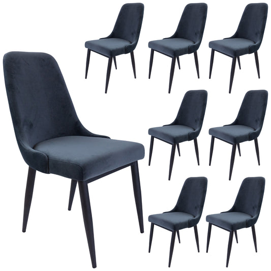 Eva Dining Chair Set of 8 Fabric Seat with Metal Frame - Charcoal - Cosy Abode