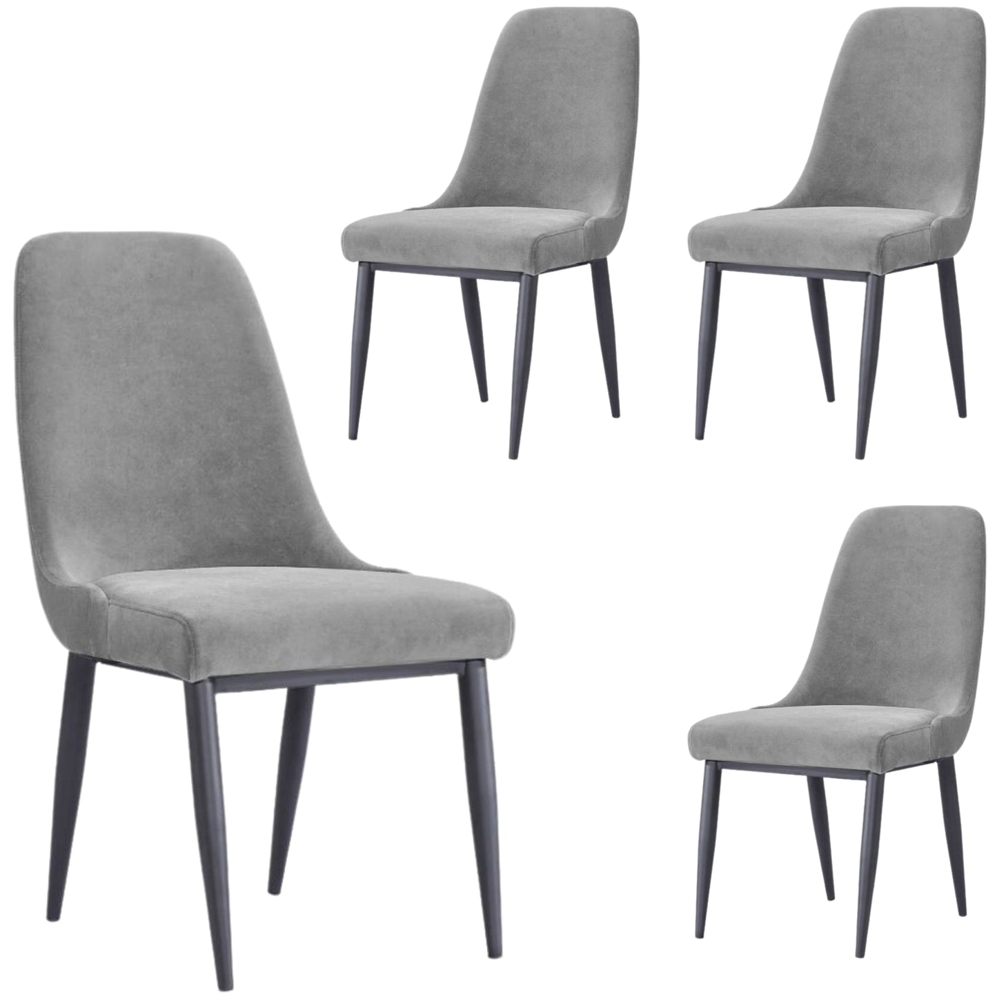 Eva Dining Chair Set of 4 Fabric Seat with Metal Frame - Grey - Cosy Abode