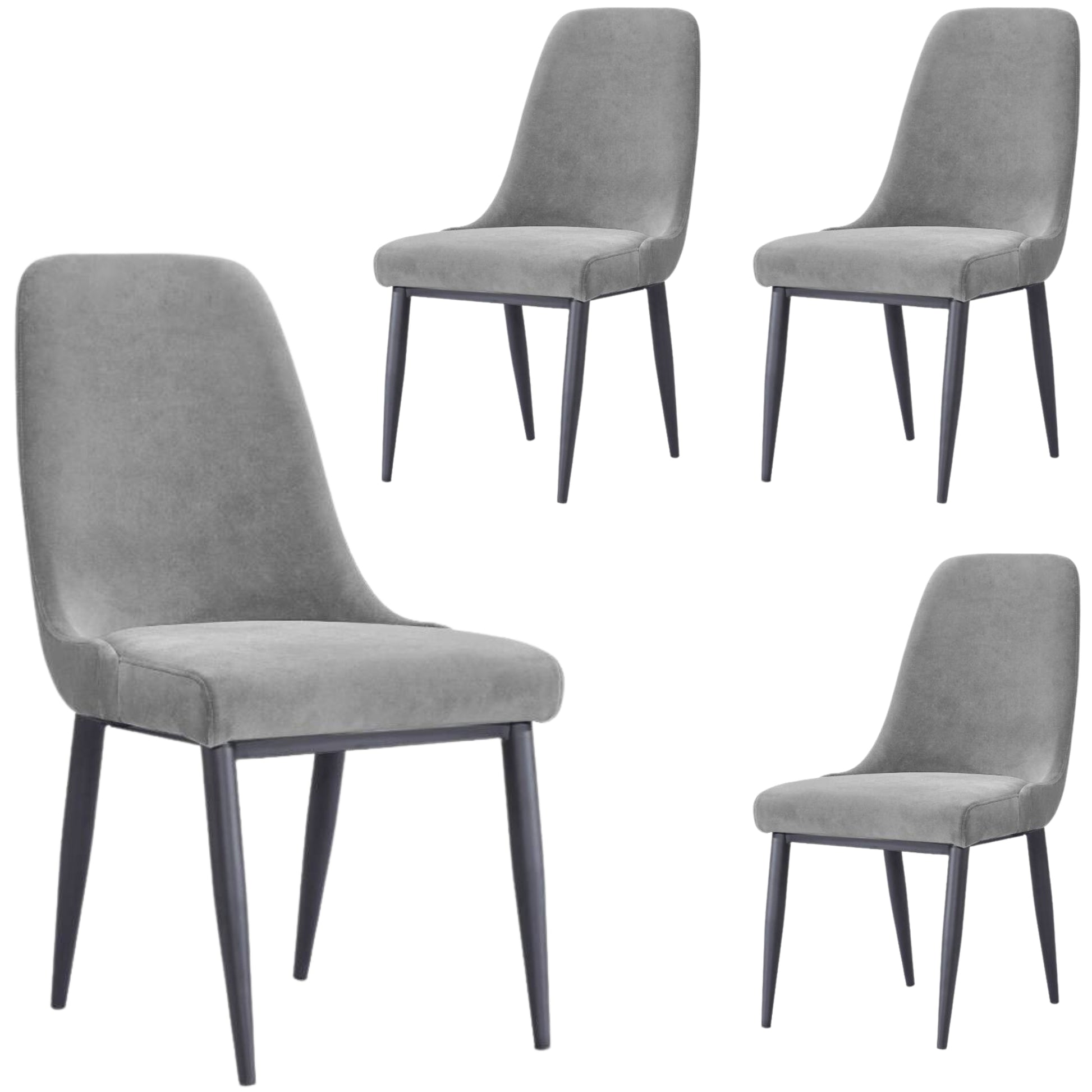 Eva Dining Chair Set of 4 Fabric Seat with Metal Frame - Grey - Cosy Abode