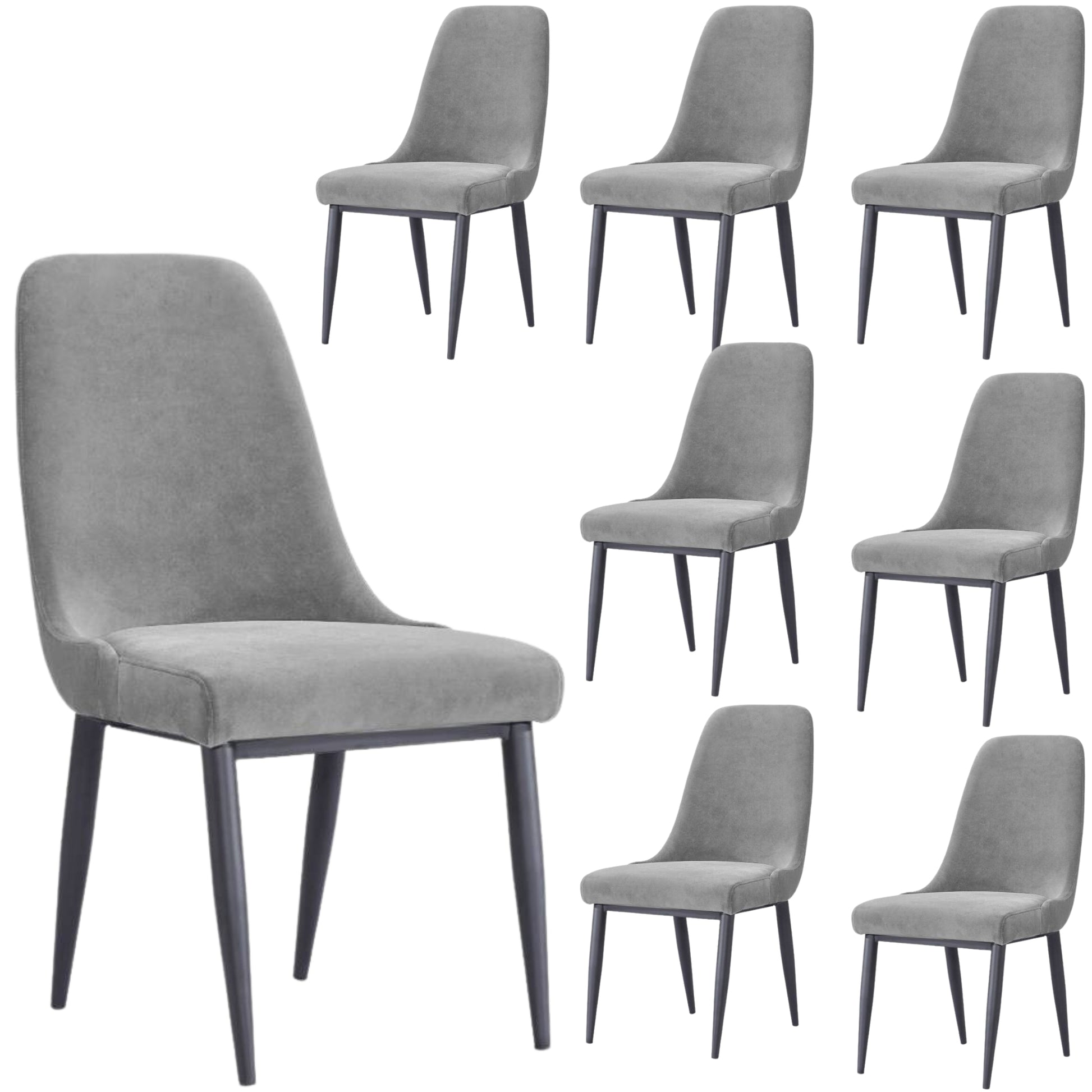 Eva Dining Chair Set of 8 Fabric Seat with Metal Frame - Grey - Cosy Abode