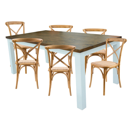 Norah 7pc Dining Set Table 180cm Solid Acacia Wood Oak Crossback Chair - Cosy Abode