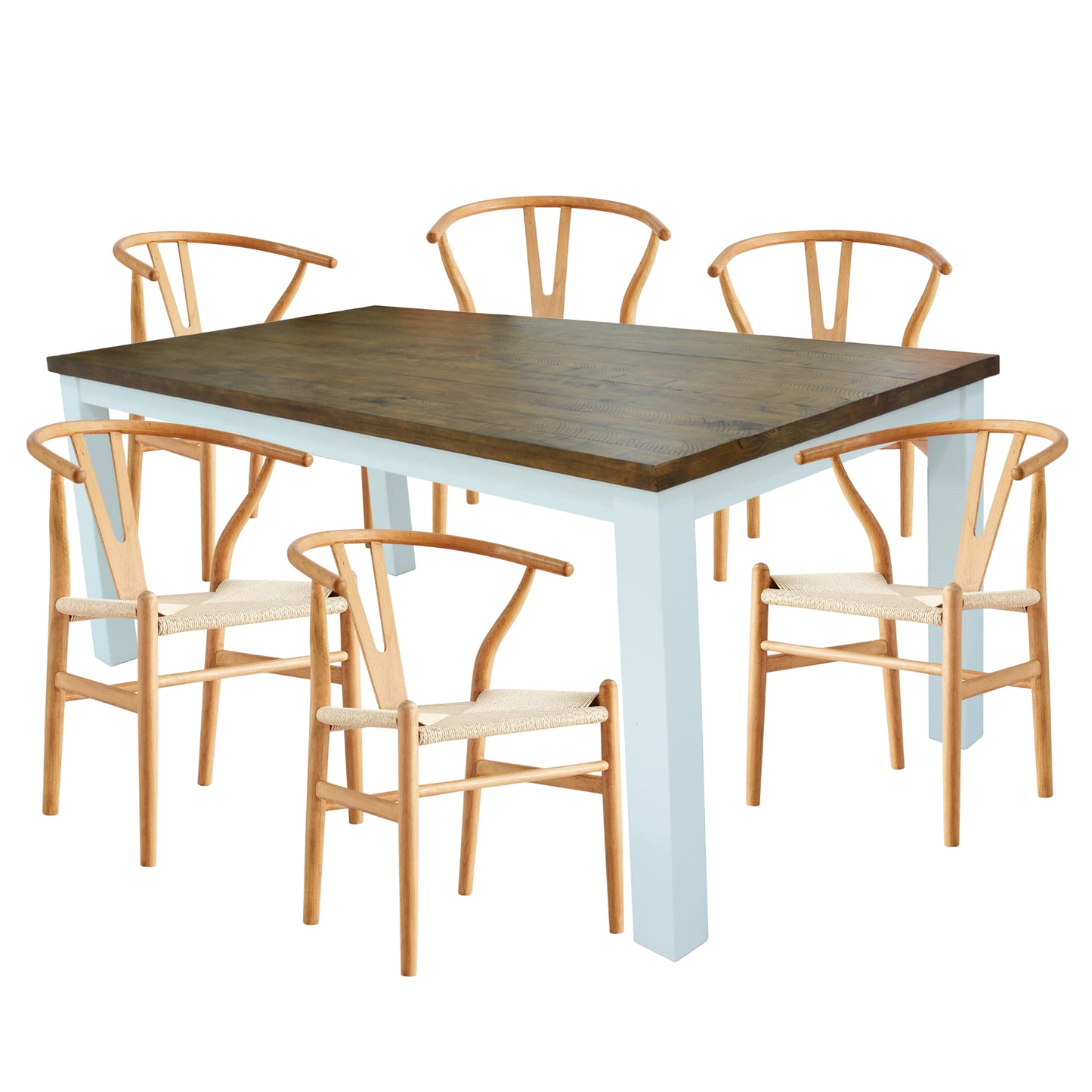 Norah 7pc Dining Set Table 180cm Solid Acacia Wood Natural Wishbone Chair - Cosy Abode