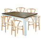 Norah 7pc Dining Set Table 180cm Solid Acacia Wood Natural Wishbone Chair - Cosy Abode