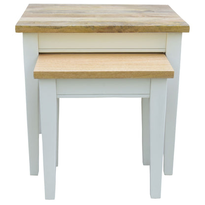 Lavasa 2pc Nesting Side Sofa End Lamp Table Solid Mango Wood Farmhouse Furniture - Cosy Abode