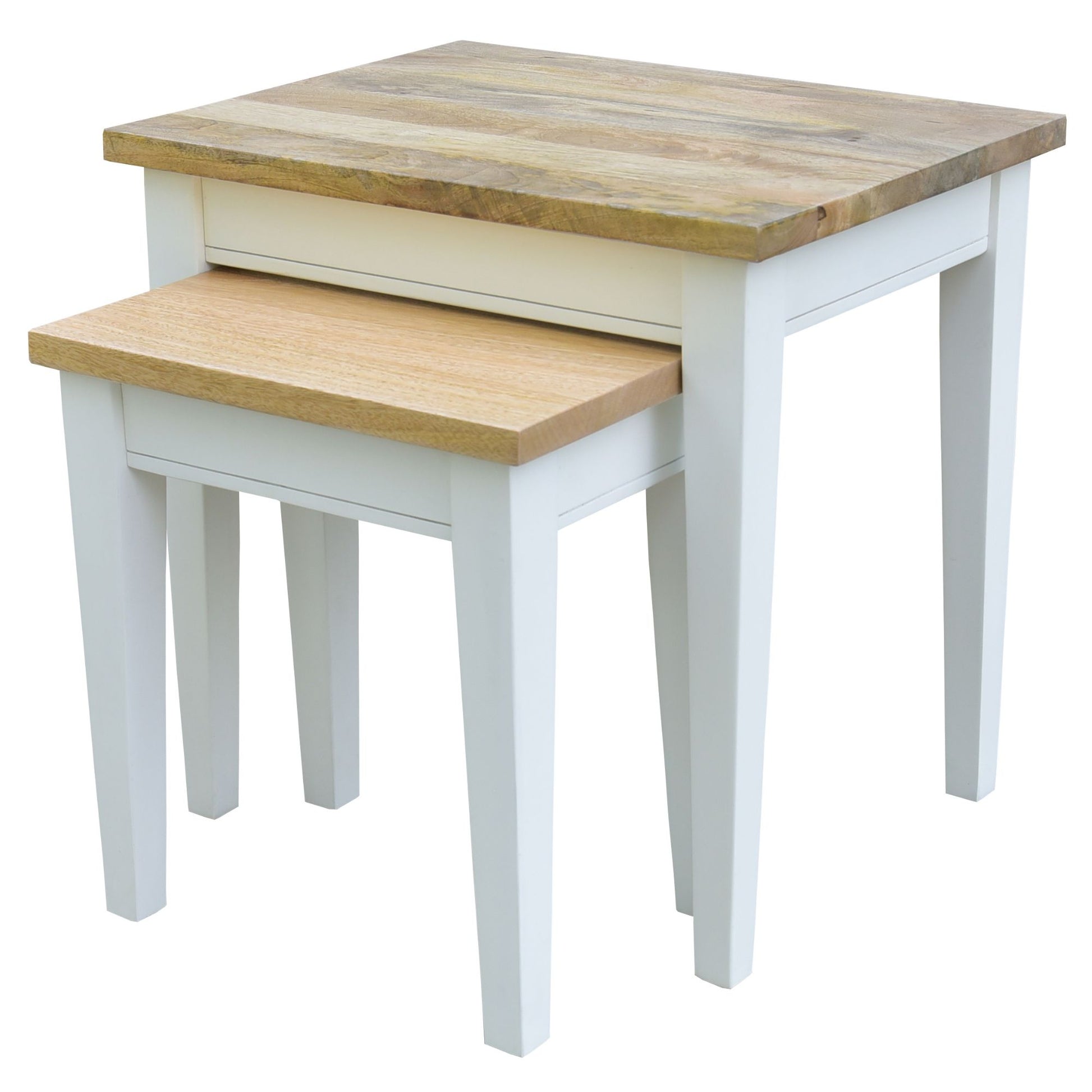 Lavasa 2pc Nesting Side Sofa End Lamp Table Solid Mango Wood Farmhouse Furniture - Cosy Abode