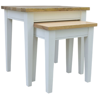 Lavasa 2pc Nesting Side Sofa End Lamp Table Solid Mango Wood Farmhouse Furniture - Cosy Abode