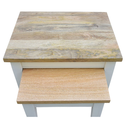Lavasa 2pc Nesting Side Sofa End Lamp Table Solid Mango Wood Farmhouse Furniture - Cosy Abode