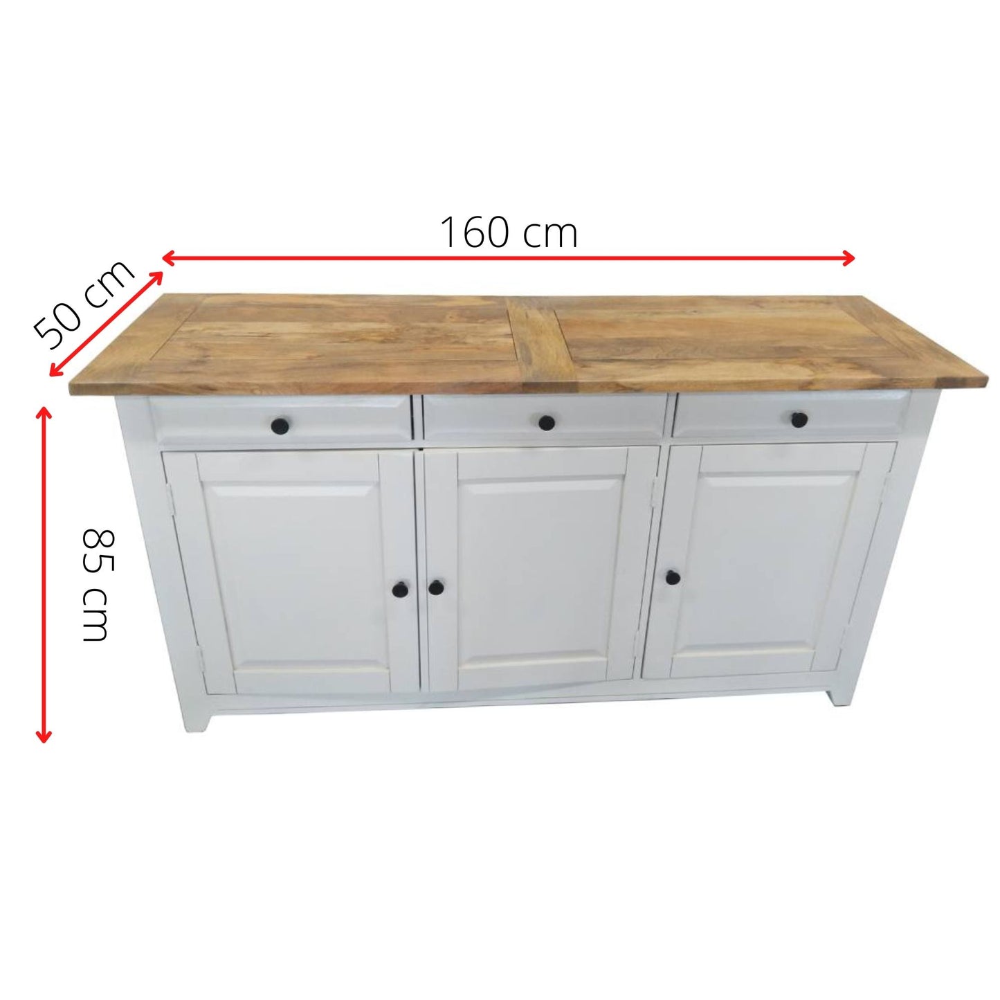 Lavasa Buffet Table 160cm 3 Doors Drawers Solid Mango Wood Farmhouse Furniture - Cosy Abode