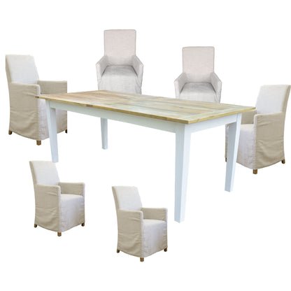 Lavasa 7pc Dining Set 170cm Mango Wood Table 6 French Provincial Carver Chair - Cosy Abode