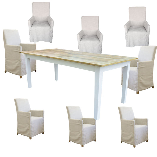 Lavasa 9pc Dining Set 210cm Mango Wood Table 8 French Provincial Carver Chair - Cosy Abode
