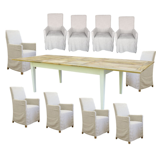 Lavasa 11pc Dining Set Extendable Mango Wood Table 170-250cm 10 Carver Chair - Cosy Abode