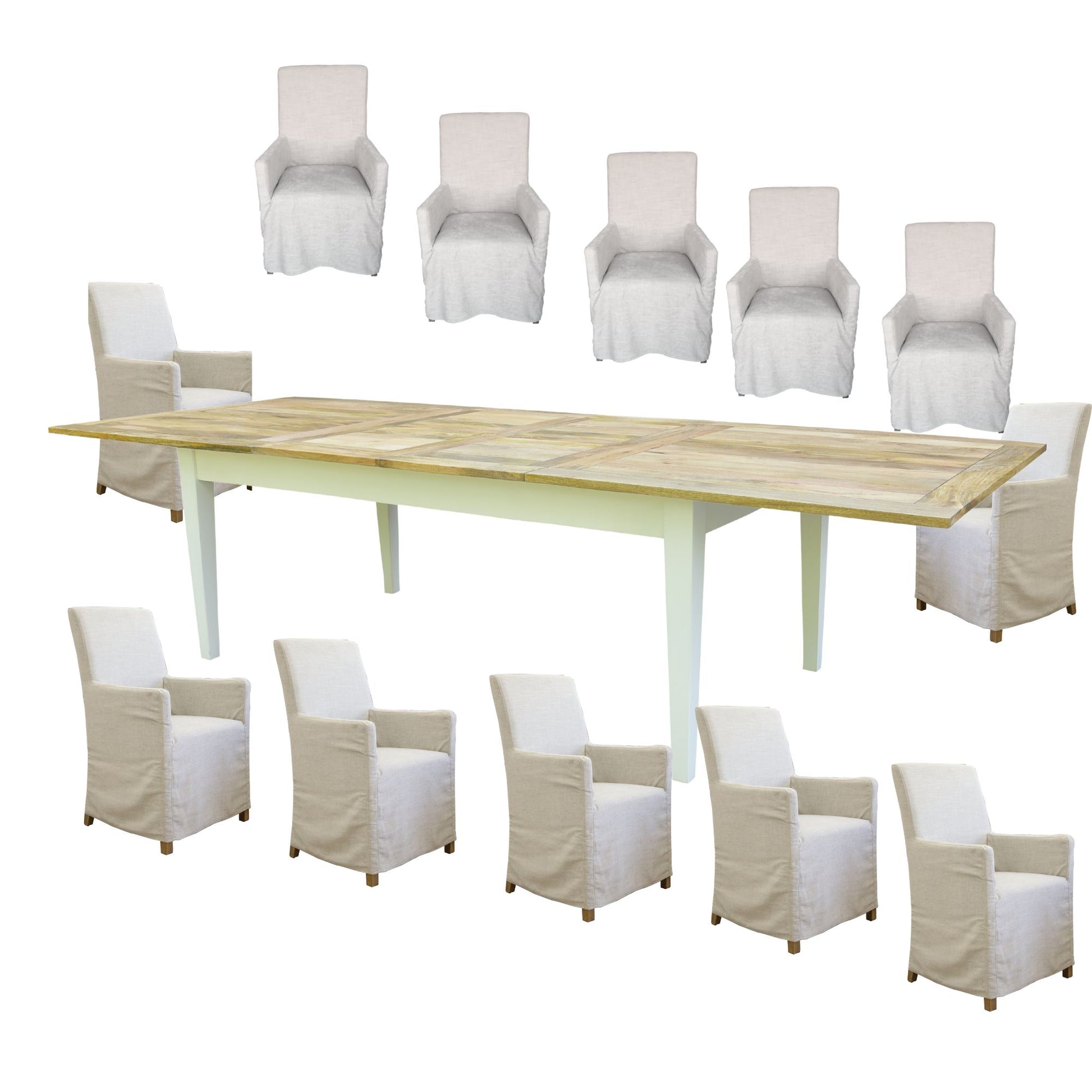 Lavasa 13pc Dining Set Extendable Mango Wood Table 210-310cm 12 Carver Chair - Cosy Abode