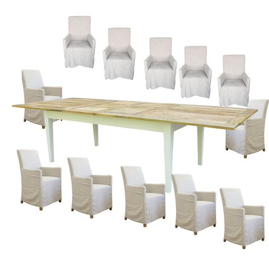 Lavasa 13pc Dining Set Extendable Mango Wood Table 210-310cm 12 Carver Chair - Cosy Abode