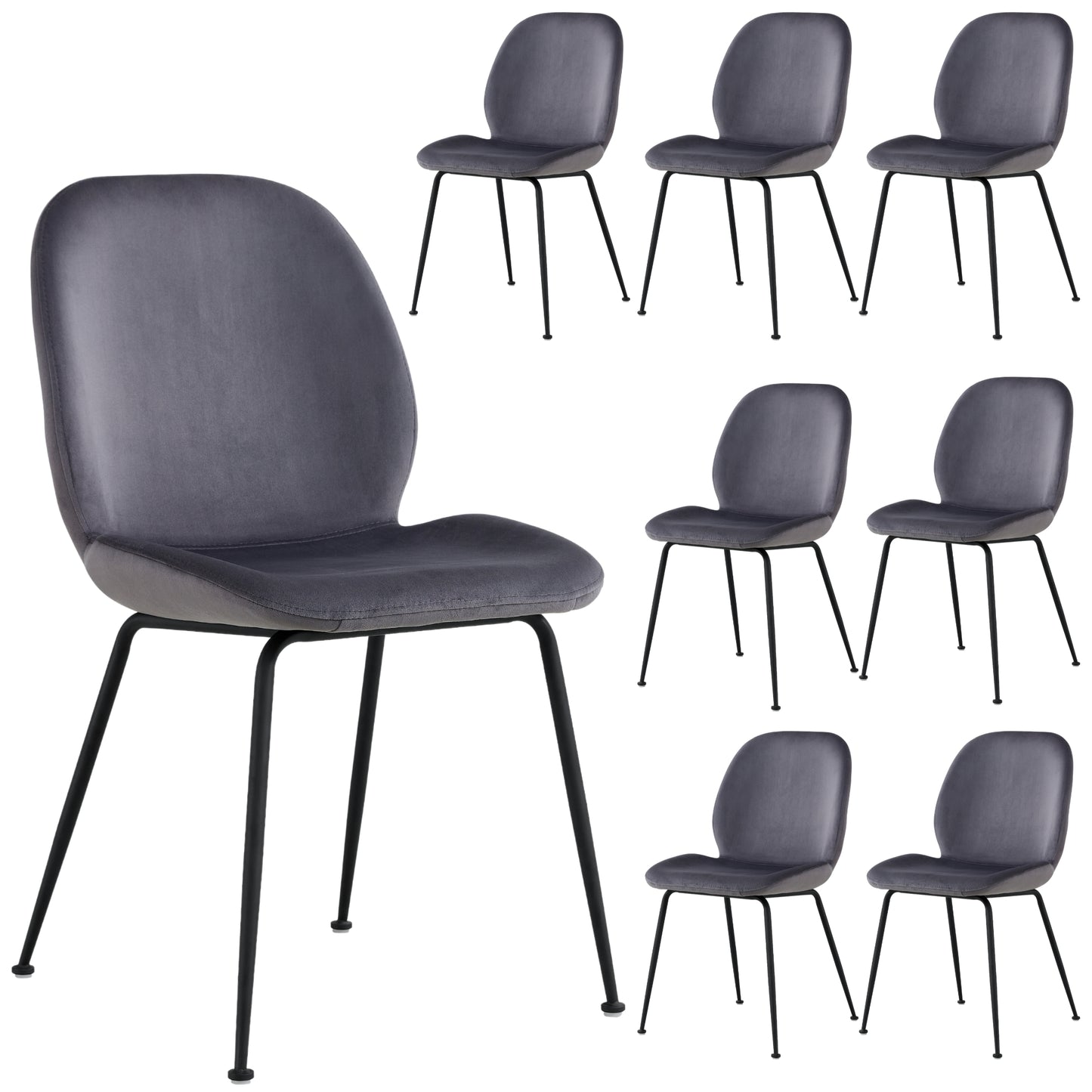 Remy Dining Chair Set of 8 Fabric Seat with Metal Frame - Charcoal - Cosy Abode