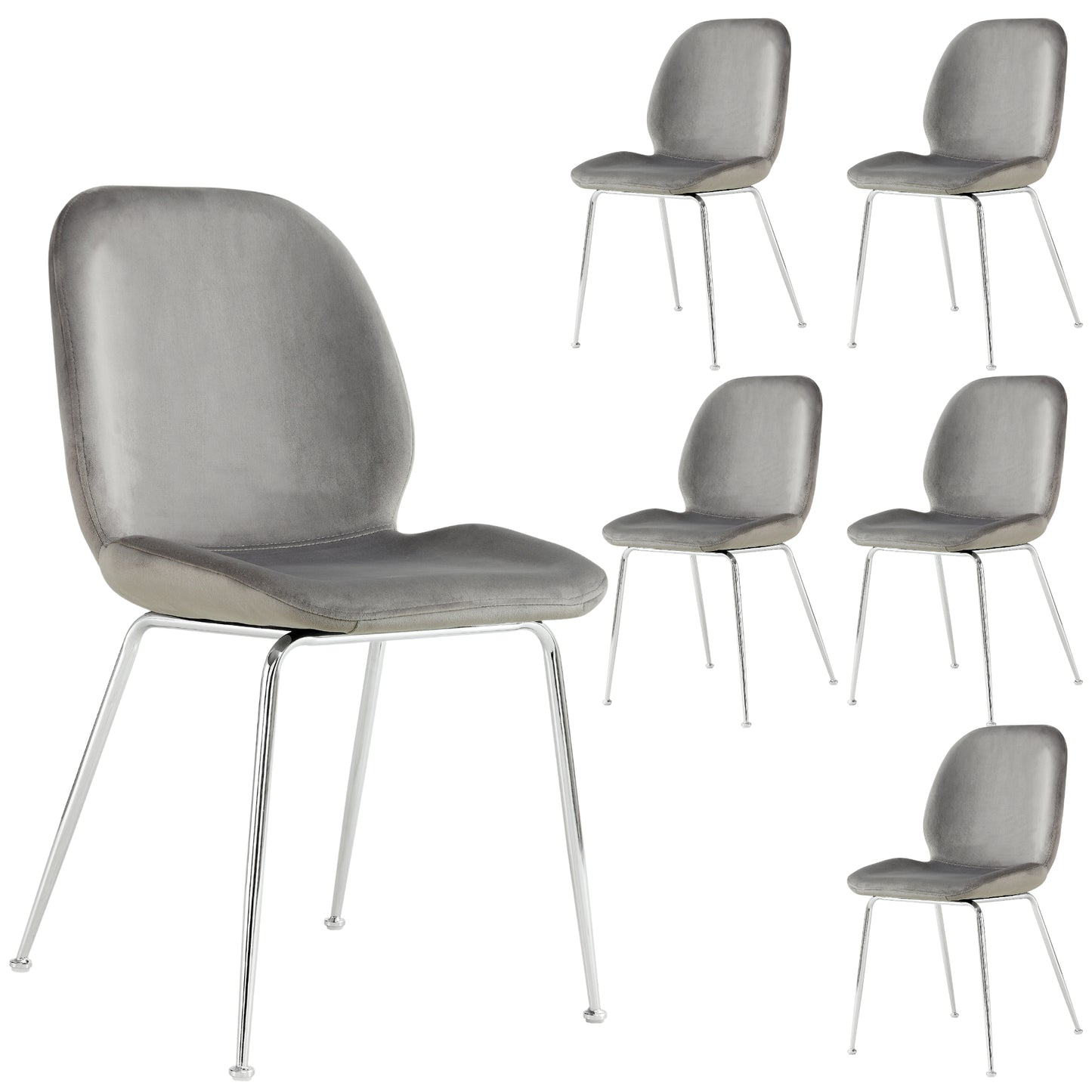 Remy Dining Chair Set of 6 Fabric Seat with Metal Frame - Grey - Cosy Abode