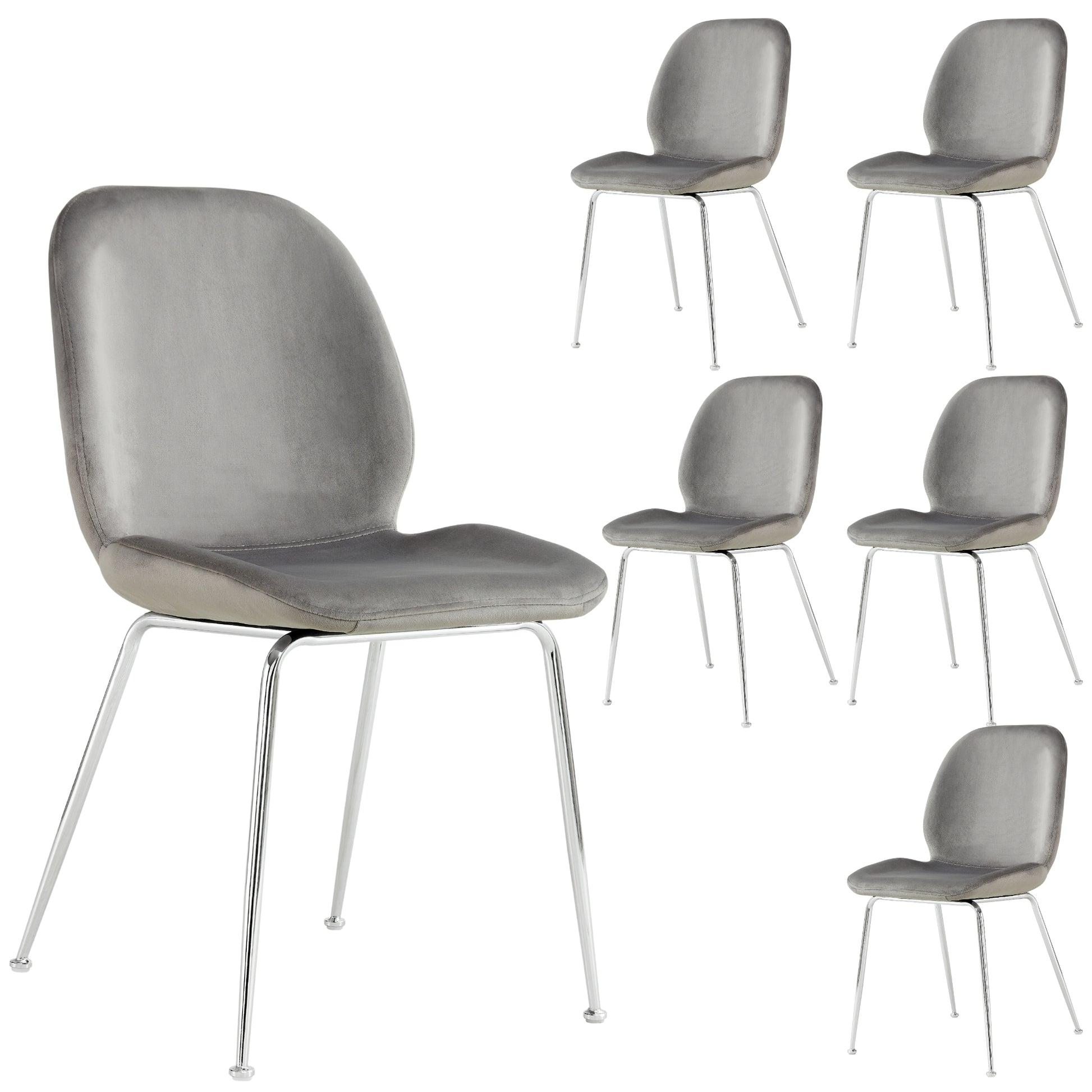 Remy Dining Chair Set of 6 Fabric Seat with Metal Frame - Grey - Cosy Abode
