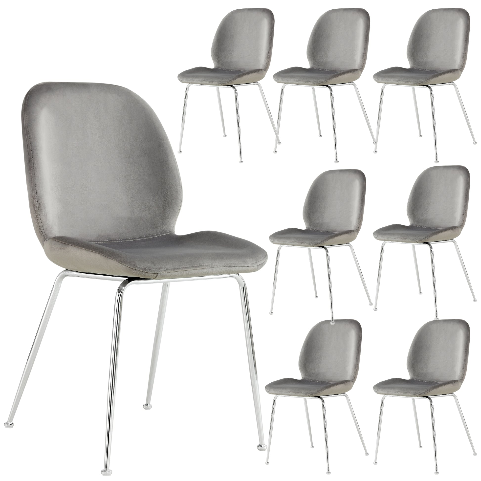 Remy Dining Chair Set of 8 Fabric Seat with Metal Frame - Grey - Cosy Abode
