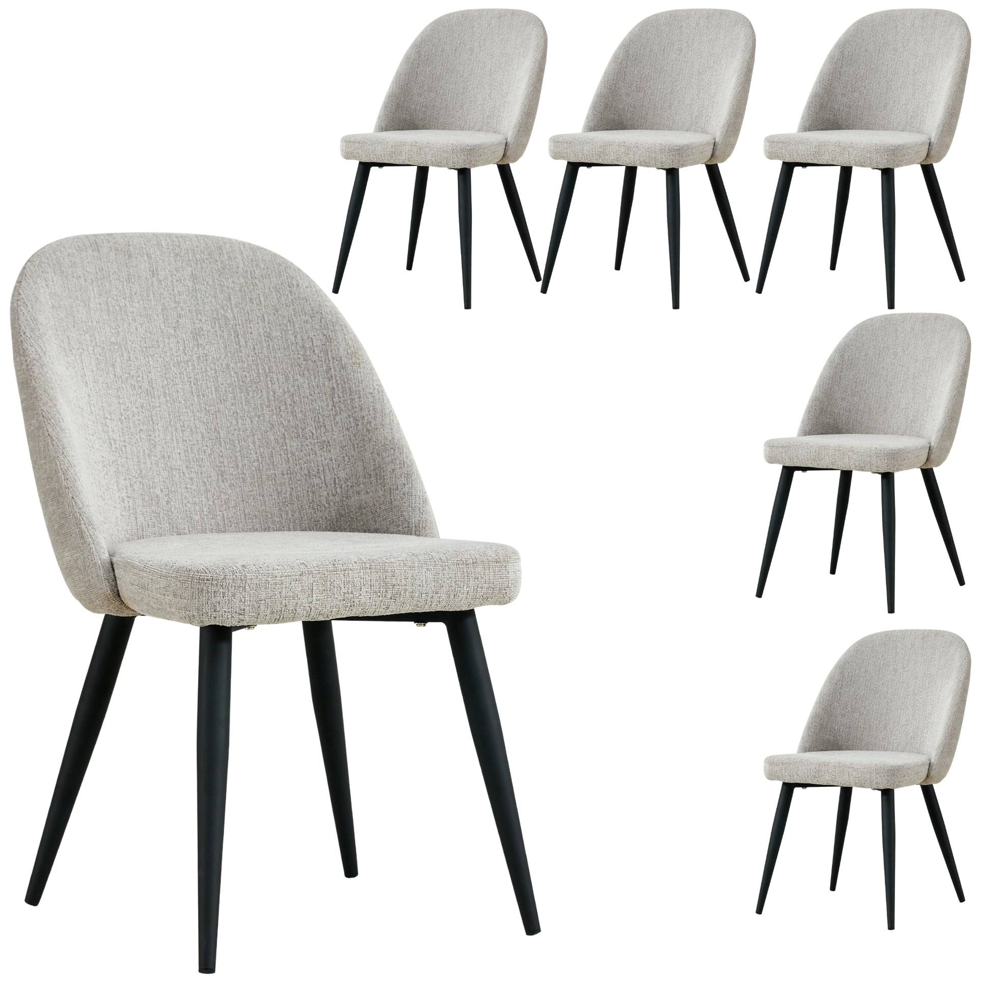 Erin Dining Chair Set of 6 Fabric Seat with Metal Frame - Quartz - Cosy Abode