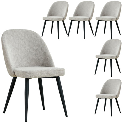 Erin Dining Chair Set of 6 Fabric Seat with Metal Frame - Quartz - Cosy Abode