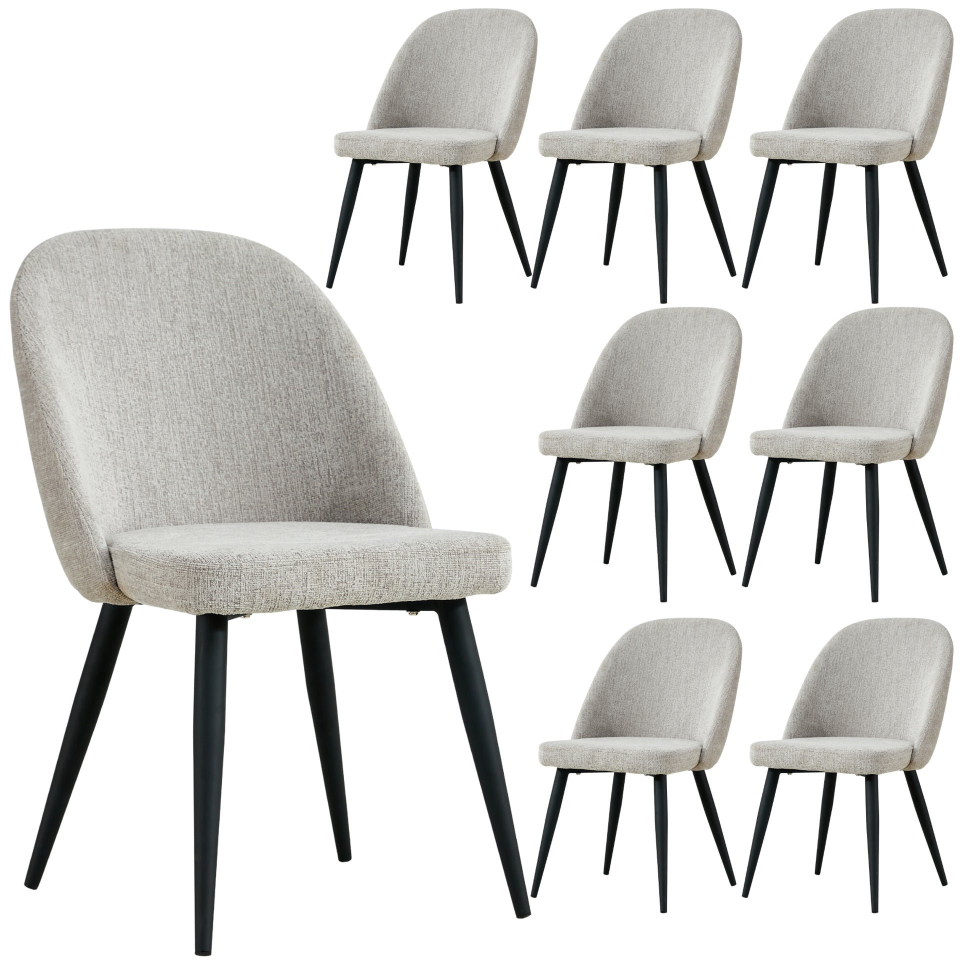Erin Dining Chair Set of 8 Fabric Seat with Metal Frame - Quartz - Cosy Abode