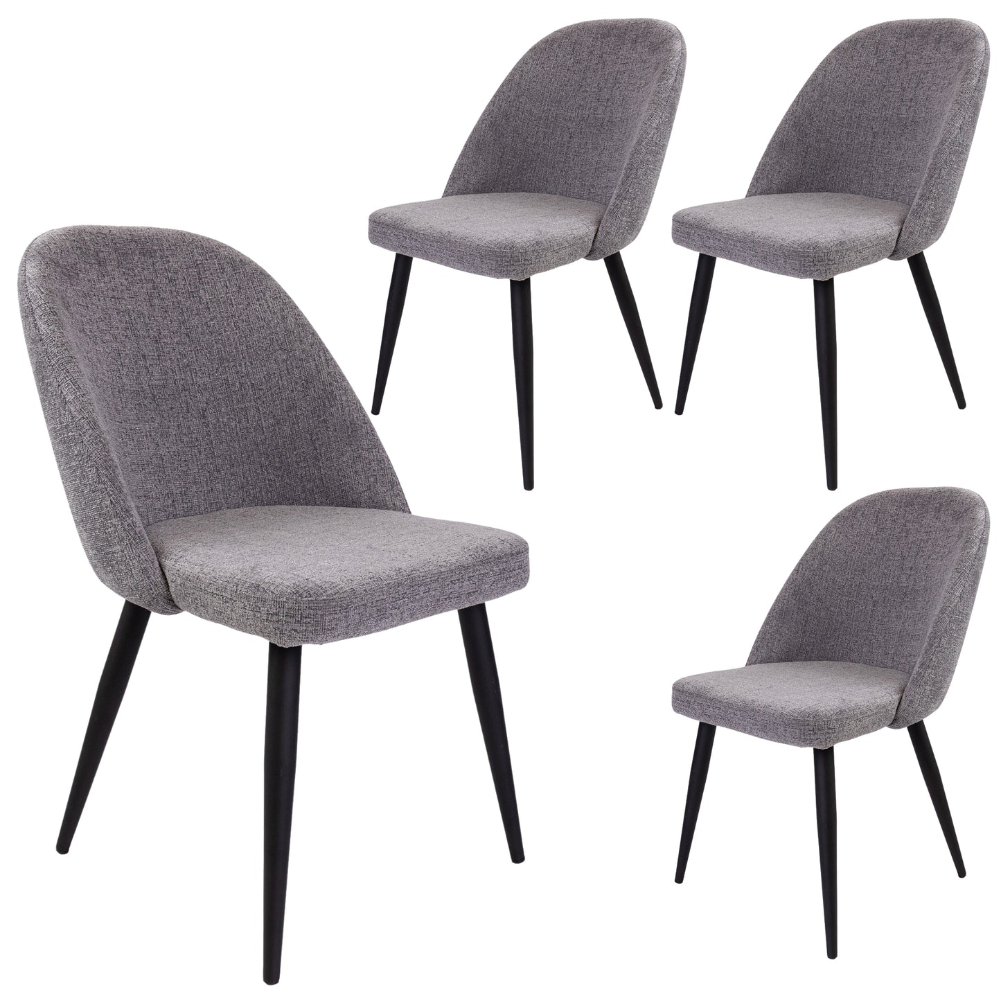 Erin Dining Chair Set of 4 Fabric Seat with Metal Frame - Fog - Cosy Abode