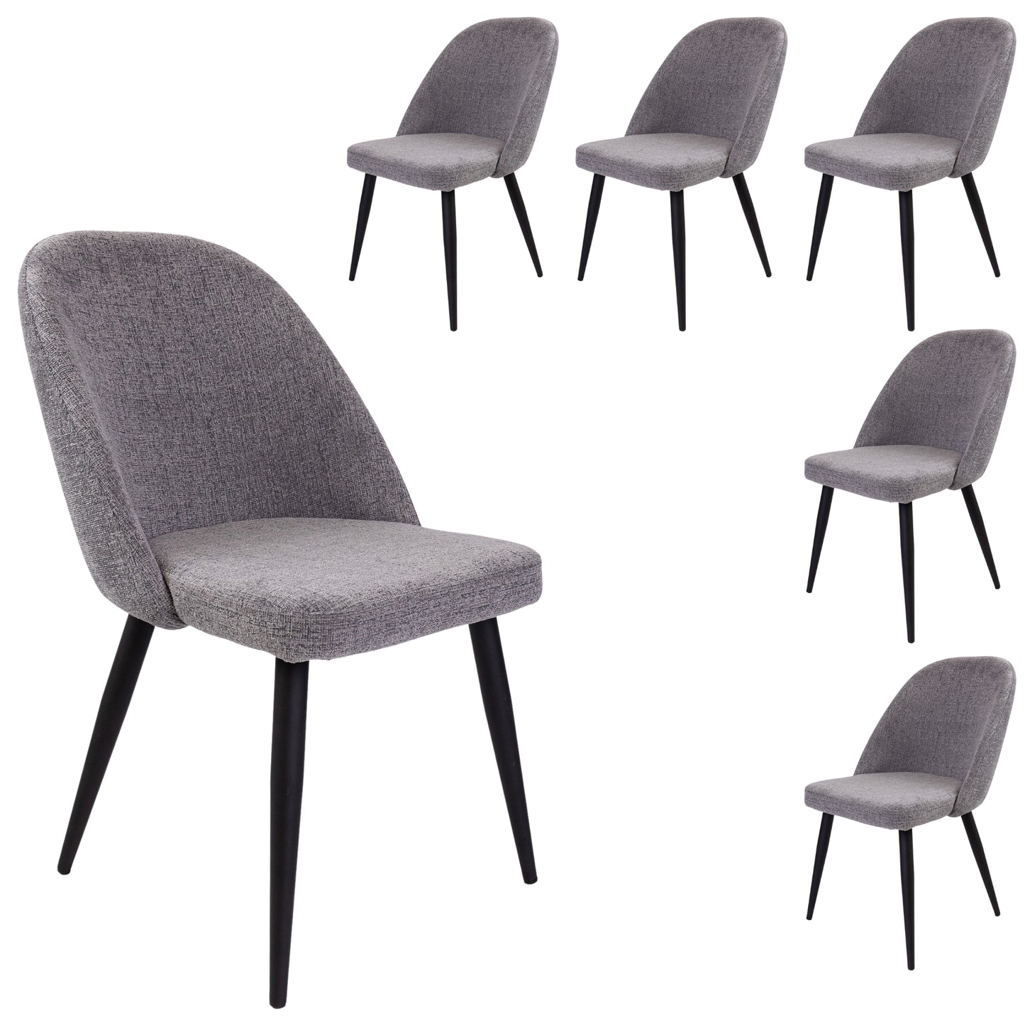 Erin Dining Chair Set of 6 Fabric Seat with Metal Frame - Fog - Cosy Abode