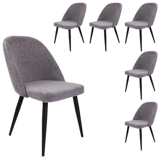 Erin Dining Chair Set of 6 Fabric Seat with Metal Frame - Fog - Cosy Abode