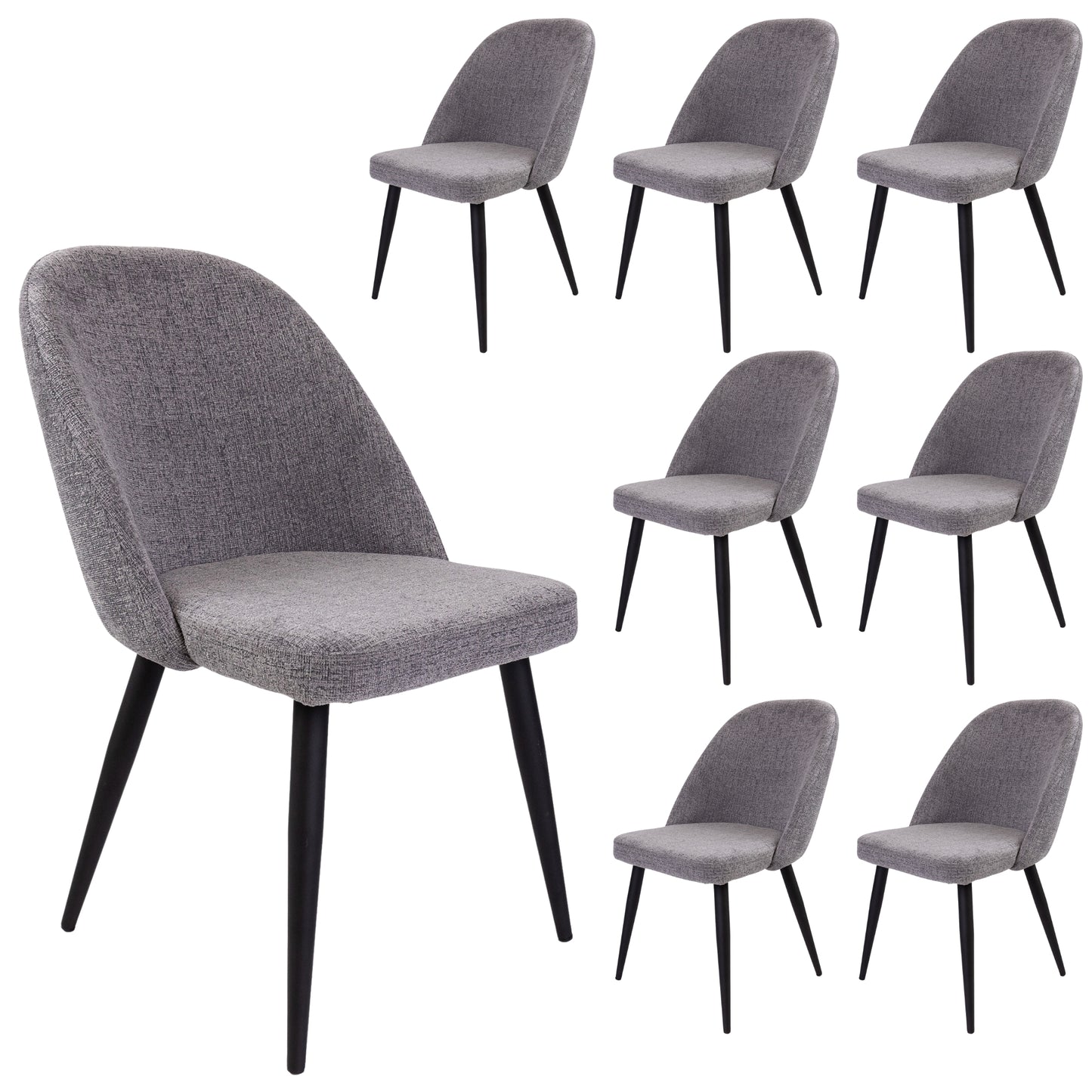 Erin Dining Chair Set of 8 Fabric Seat with Metal Frame - Fog - Cosy Abode