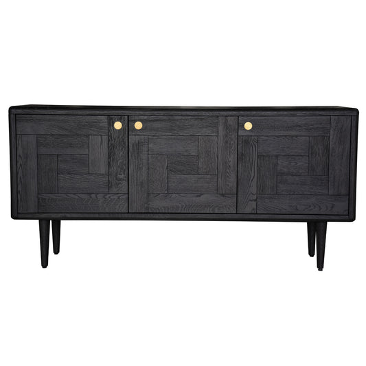 Claire Sideboard Buffet Table 160cm 3 Door Solid Oak Timber Wood - Black - Cosy Abode