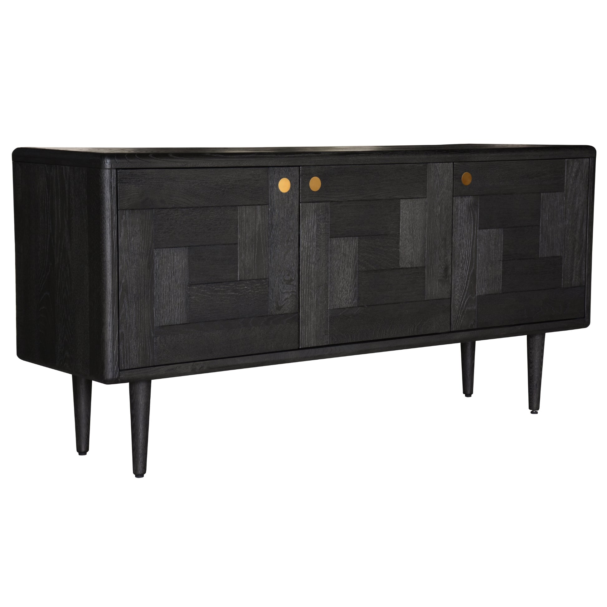 Claire Sideboard Buffet Table 160cm 3 Door Solid Oak Timber Wood - Black - Cosy Abode