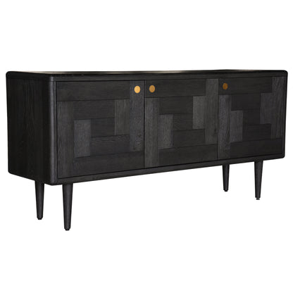 Claire Sideboard Buffet Table 160cm 3 Door Solid Oak Timber Wood - Black - Cosy Abode