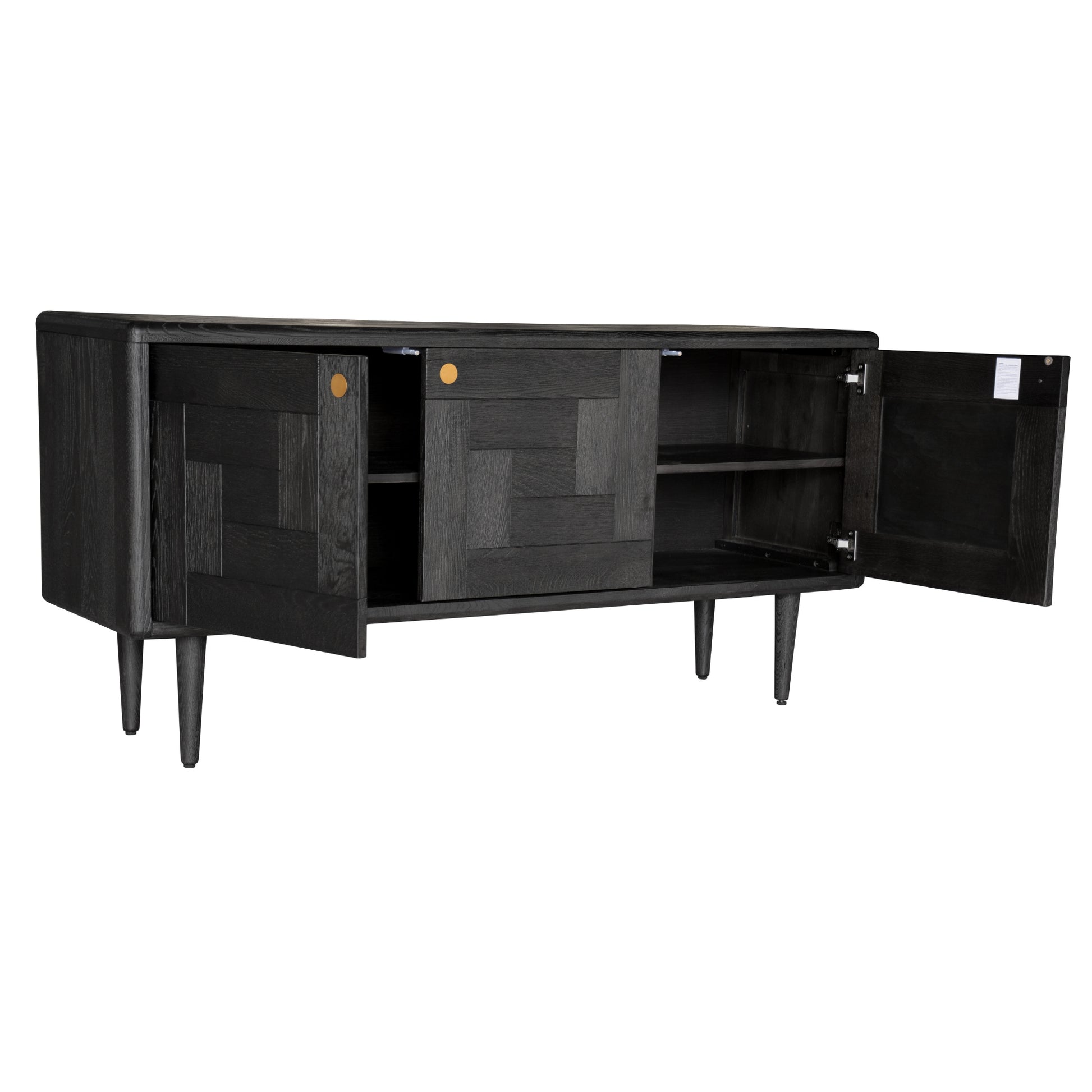 Claire Sideboard Buffet Table 160cm 3 Door Solid Oak Timber Wood - Black - Cosy Abode