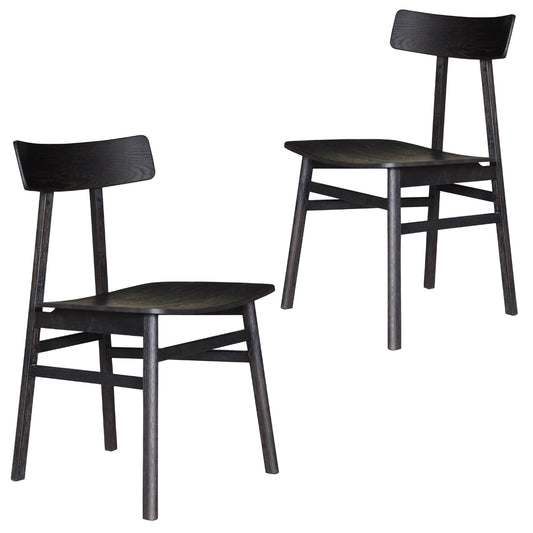 Claire Dining Chair Set of 2 Solid Oak Wood Timber Seat Furniture - Black - Cosy Abode