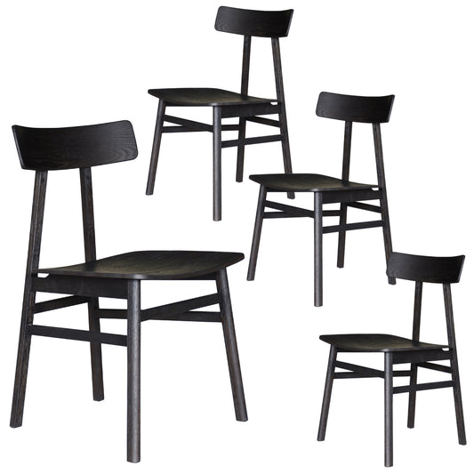 Claire Dining Chair Set of 4 Solid Oak Wood Timber Seat Furniture - Black - Cosy Abode