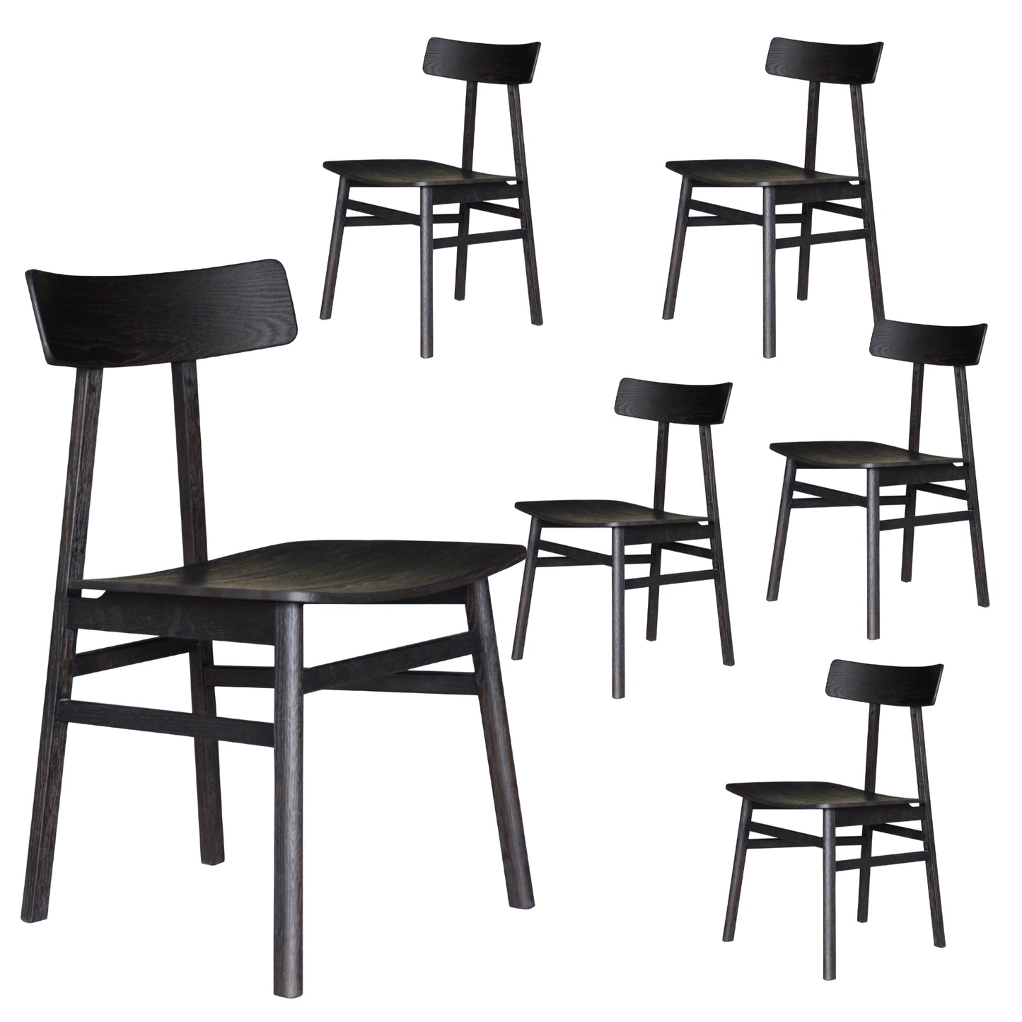 Claire Dining Chair Set of 6 Solid Oak Wood Timber Seat Furniture - Black - Cosy Abode