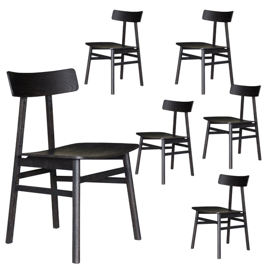 Claire Dining Chair Set of 6 Solid Oak Wood Timber Seat Furniture - Black - Cosy Abode
