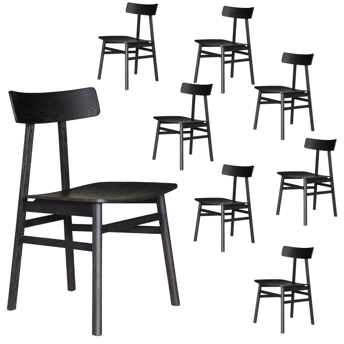 Claire Dining Chair Set of 8 Solid Oak Wood Timber Seat Furniture - Black - Cosy Abode
