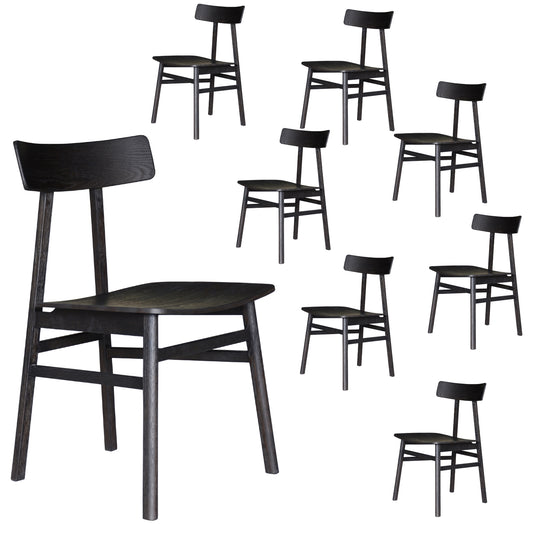 Claire Dining Chair Set of 8 Solid Oak Wood Timber Seat Furniture - Black - Cosy Abode
