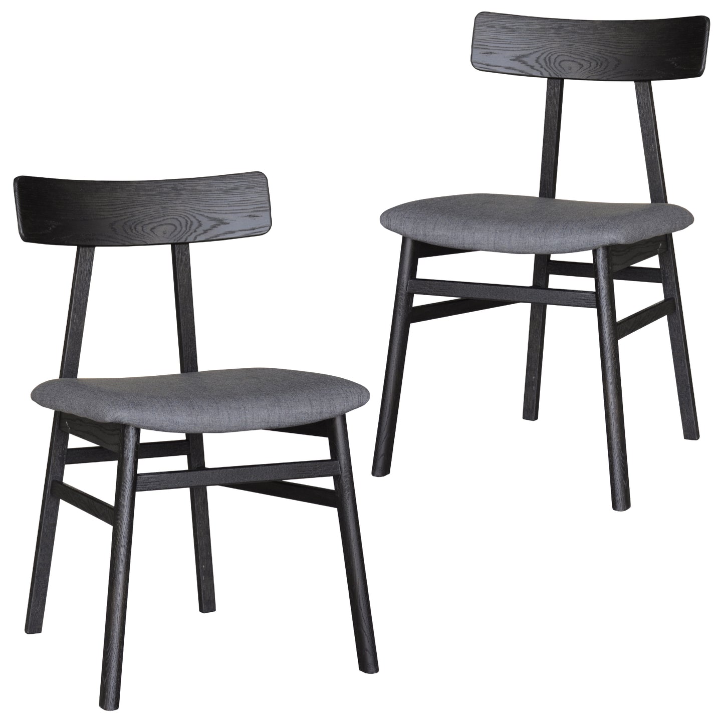 Claire Dining Chair Set of 2 Solid Oak Wood Fabric Seat Furniture - Black - Cosy Abode