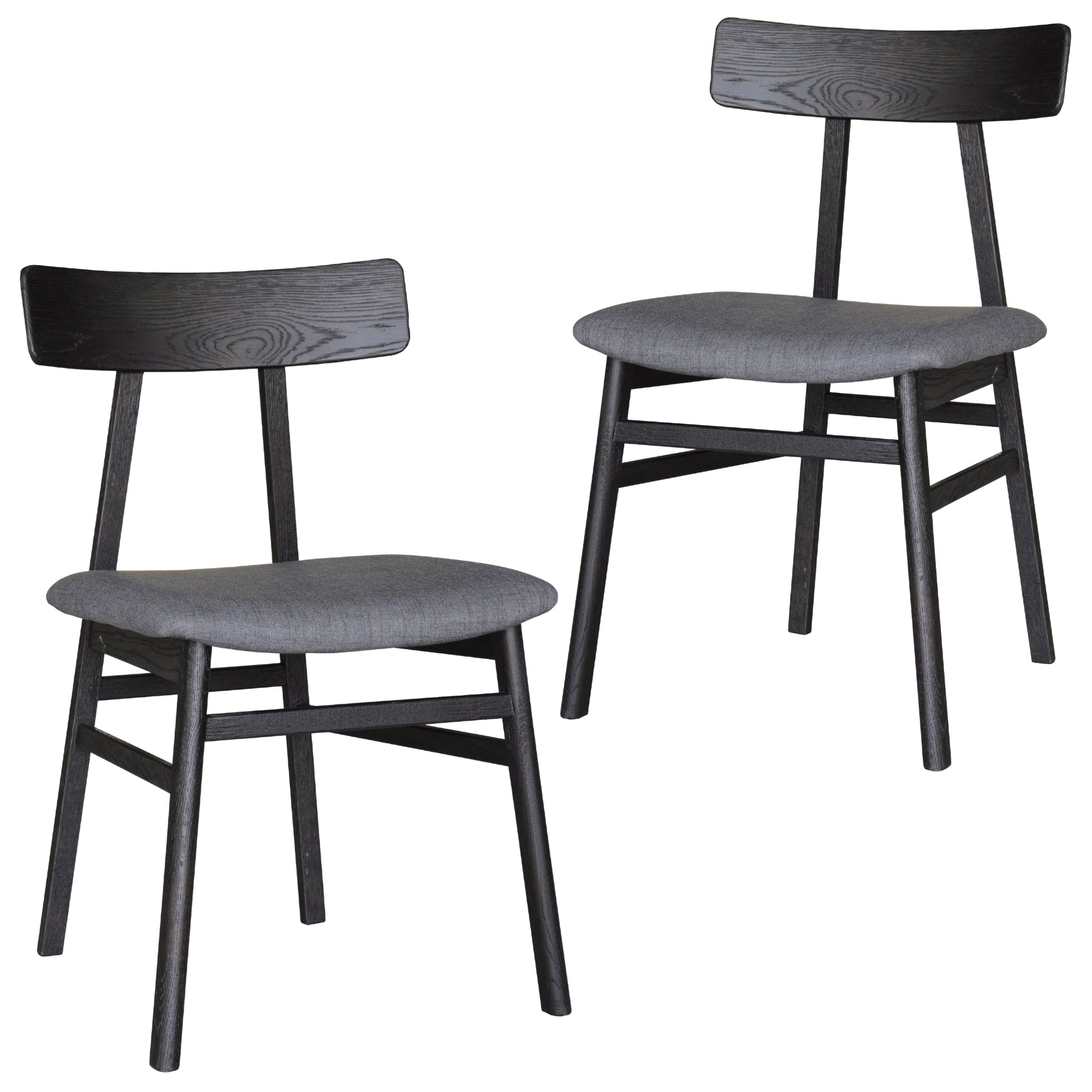 Claire Dining Chair Set of 2 Solid Oak Wood Fabric Seat Furniture - Black - Cosy Abode