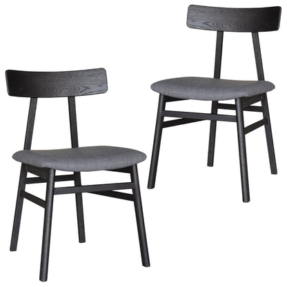 Claire Dining Chair Set of 2 Solid Oak Wood Fabric Seat Furniture - Black - Cosy Abode