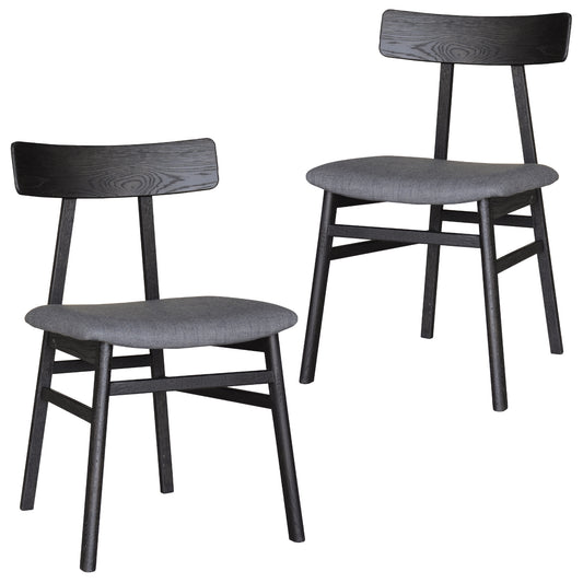 Claire Dining Chair Set of 2 Solid Oak Wood Fabric Seat Furniture - Black - Cosy Abode