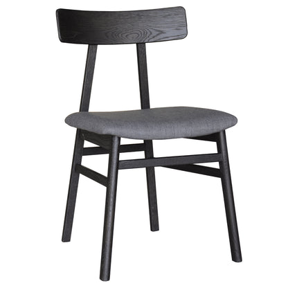 Claire Dining Chair Set of 2 Solid Oak Wood Fabric Seat Furniture - Black - Cosy Abode