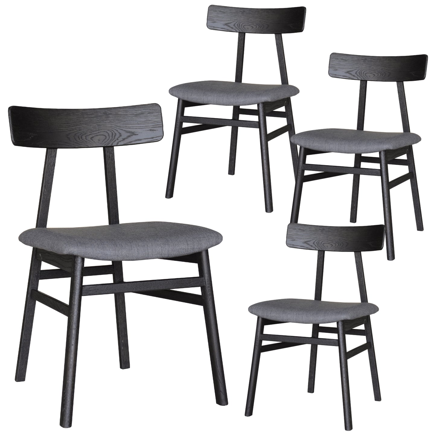 Claire Dining Chair Set of 4 Solid Oak Wood Fabric Seat Furniture - Black - Cosy Abode
