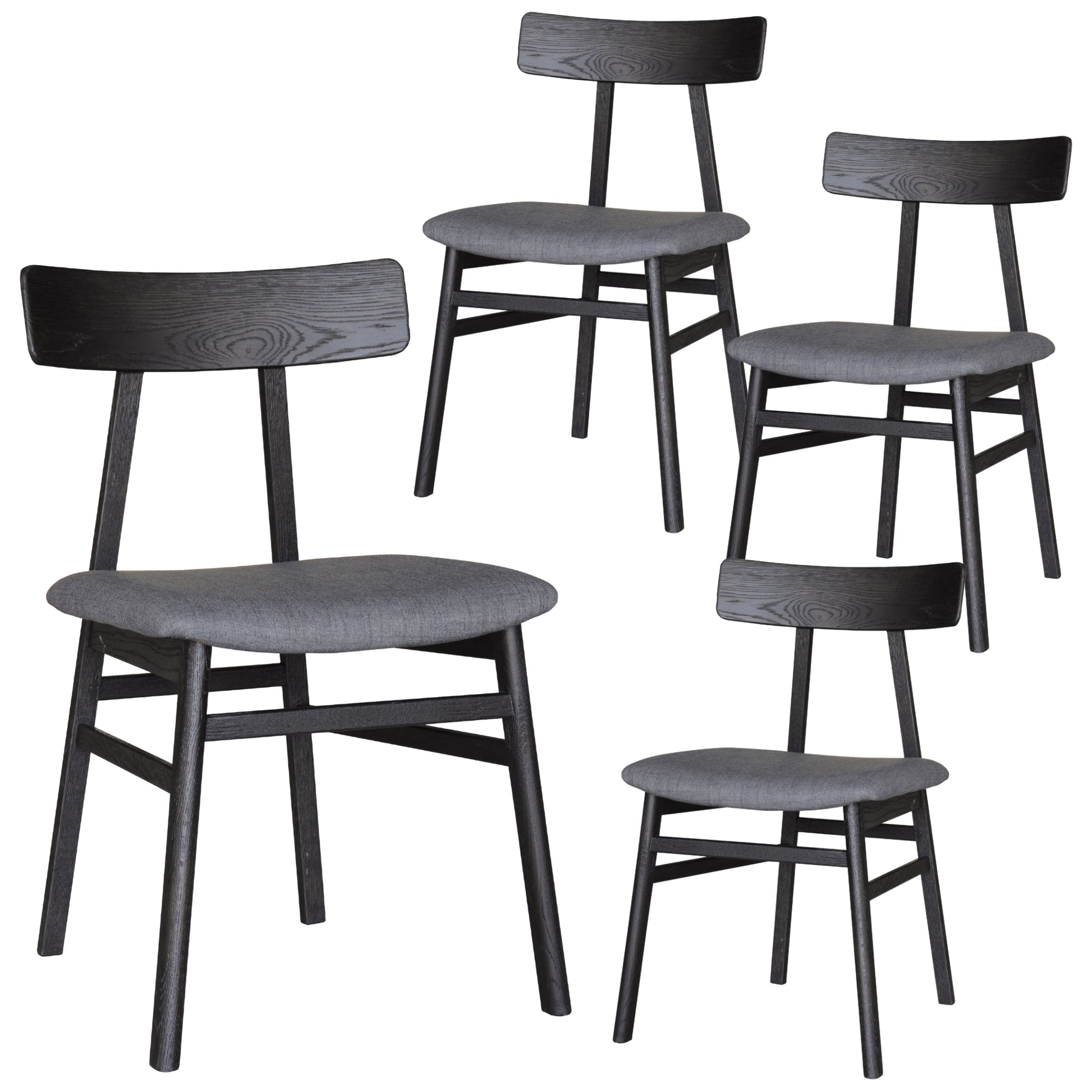 Claire Dining Chair Set of 4 Solid Oak Wood Fabric Seat Furniture - Black - Cosy Abode